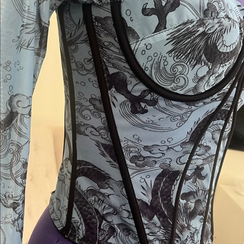 Akira Mystical Nights Dragon Print Power Mesh Corset Bustier Top Size Medium - Picture 5 of 8